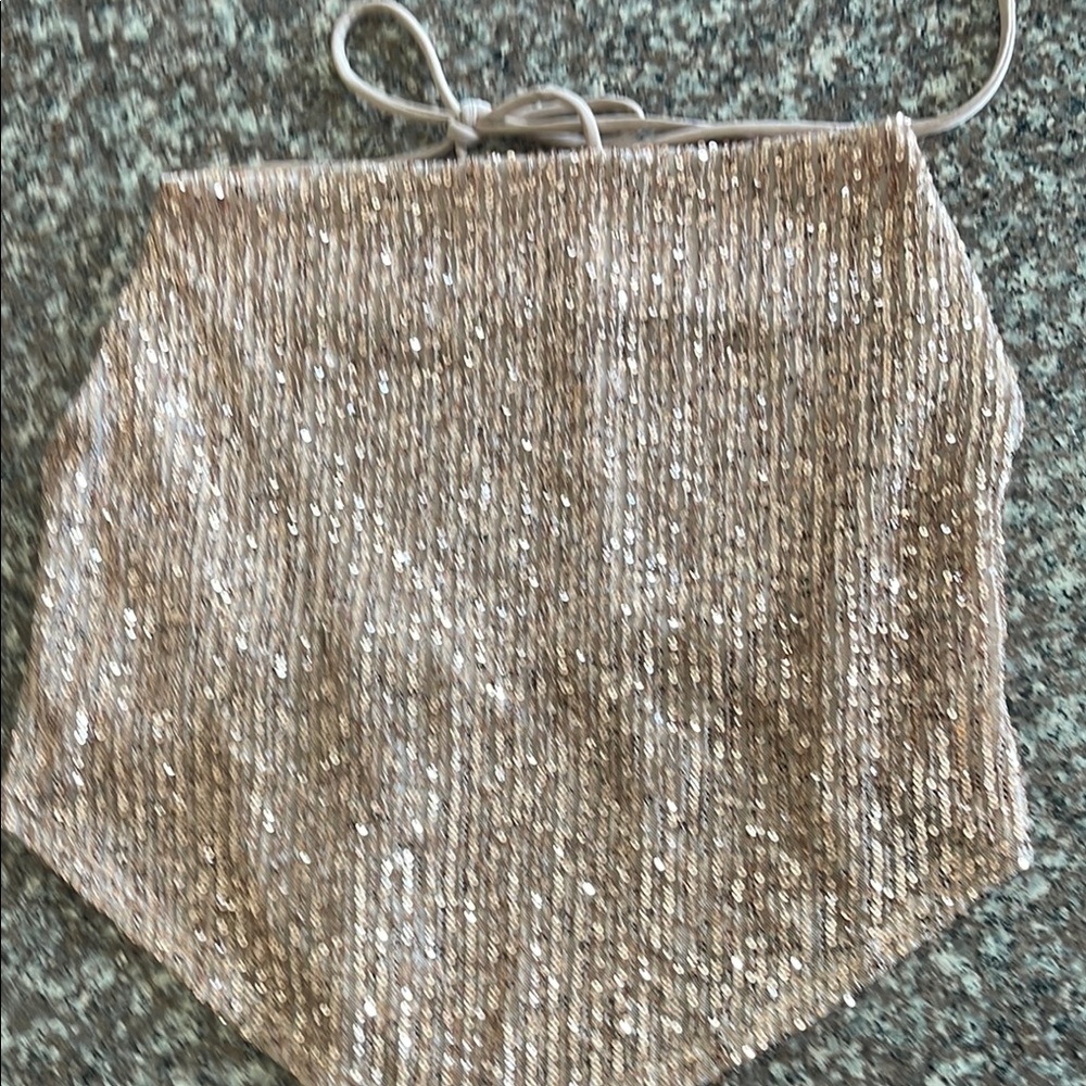 a'gaci Gold Sequin Halter Top